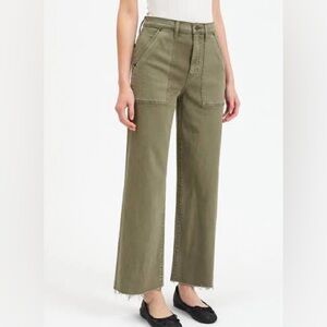 High-Rise Olive Cropped Wide-Leg Pants